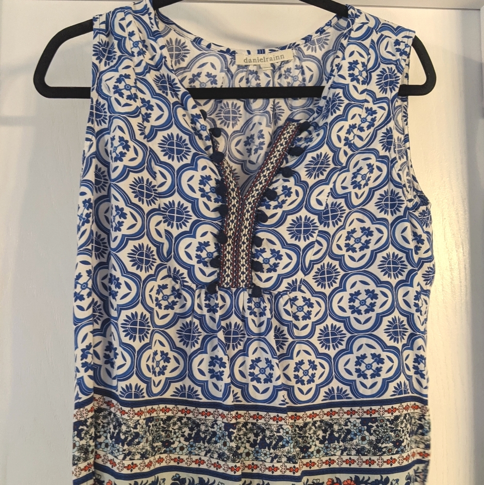 Daniel Rainn Sleeveless Boho Blouse with pom poms